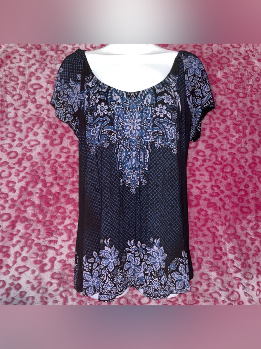 vintage y2k Vanilla Sugar black & blue floral paisley top